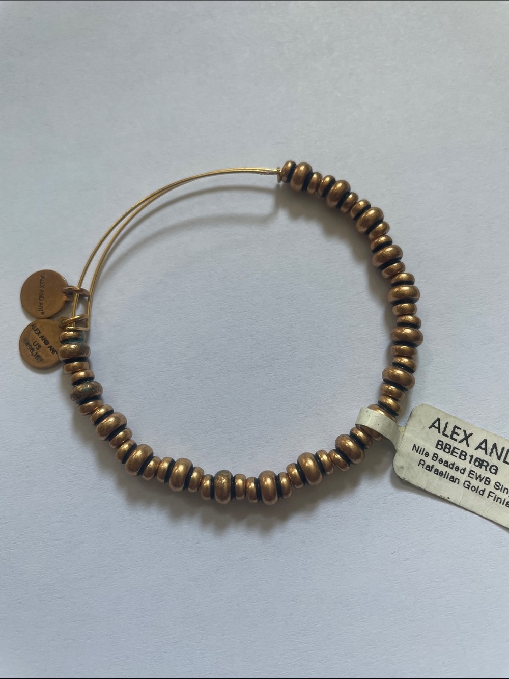 NWT Alex and Ani Nile Beaded Expandable Bangle Rafaelian Gold finish